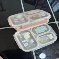 Cartoon three-compartment stainless steel lunch box